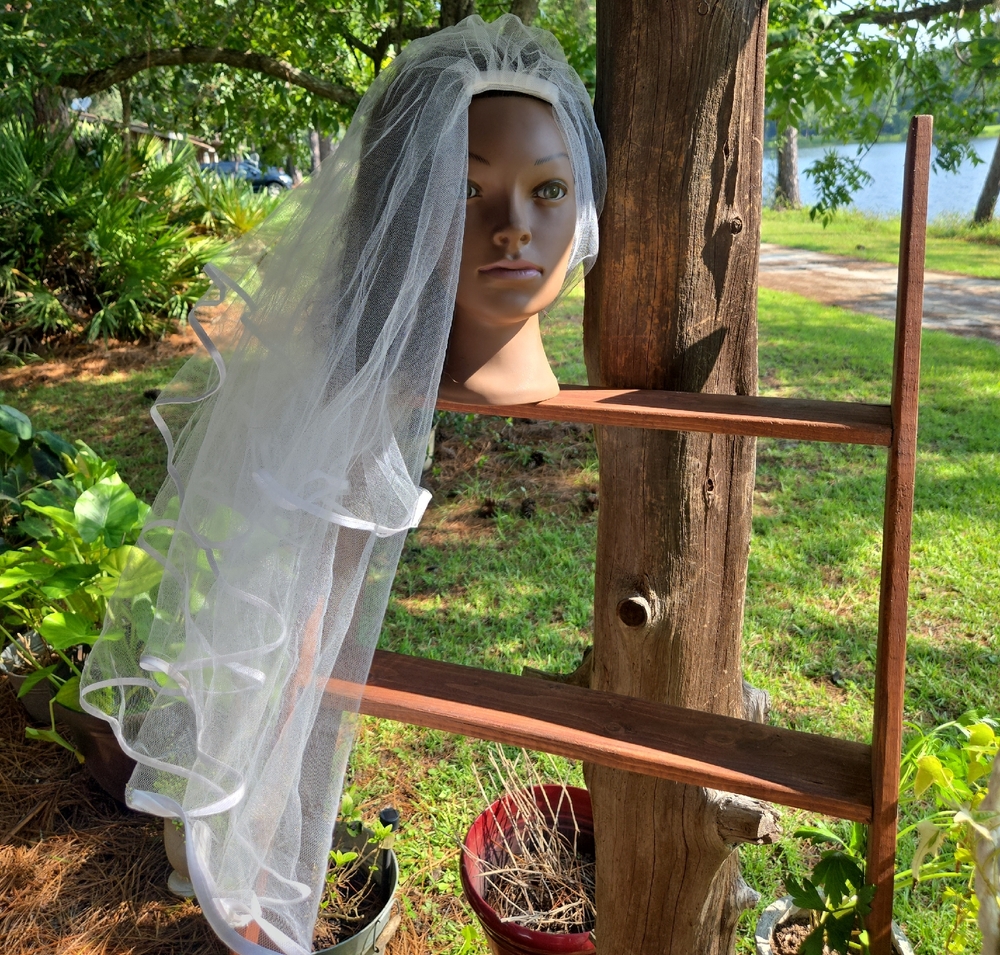 White Mesh Midi Length Veil With Satin Trim